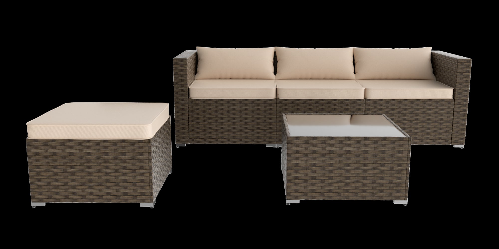 Stylish Rattan & Urethane Outdoor Sectional Sofa Set with Cushions and Coffee Table PA01002