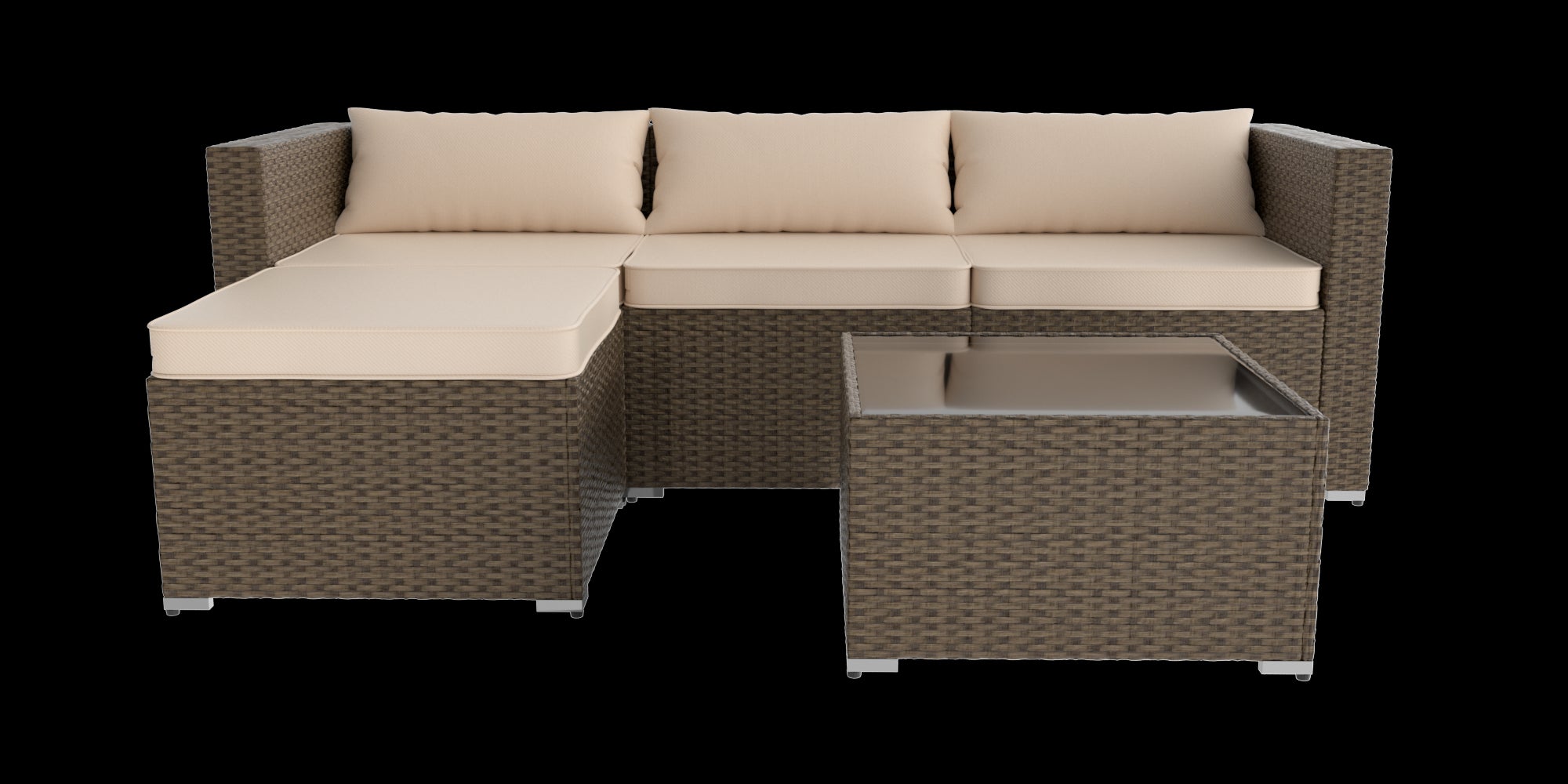 Stylish Rattan & Urethane Outdoor Sectional Sofa Set with Cushions and Coffee Table PA01002