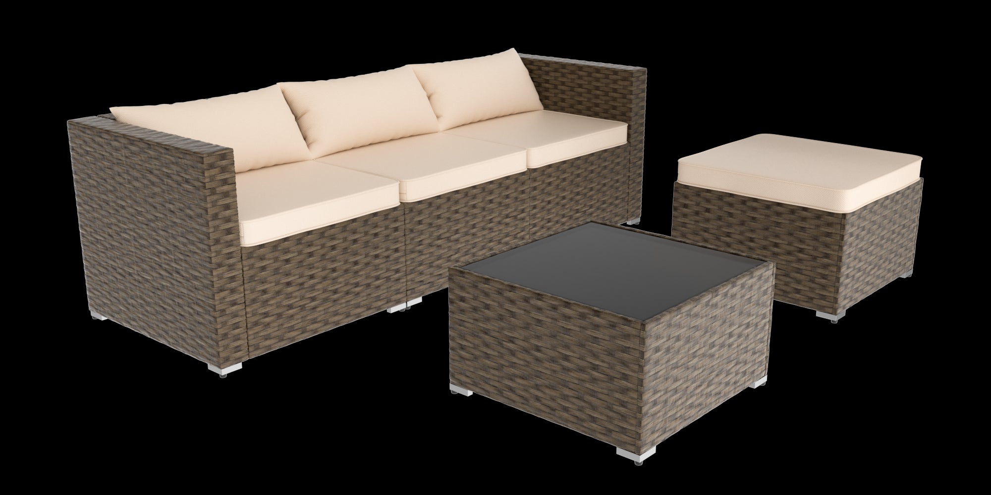 Stylish Rattan & Urethane Outdoor Sectional Sofa Set with Cushions and Coffee Table PA01002