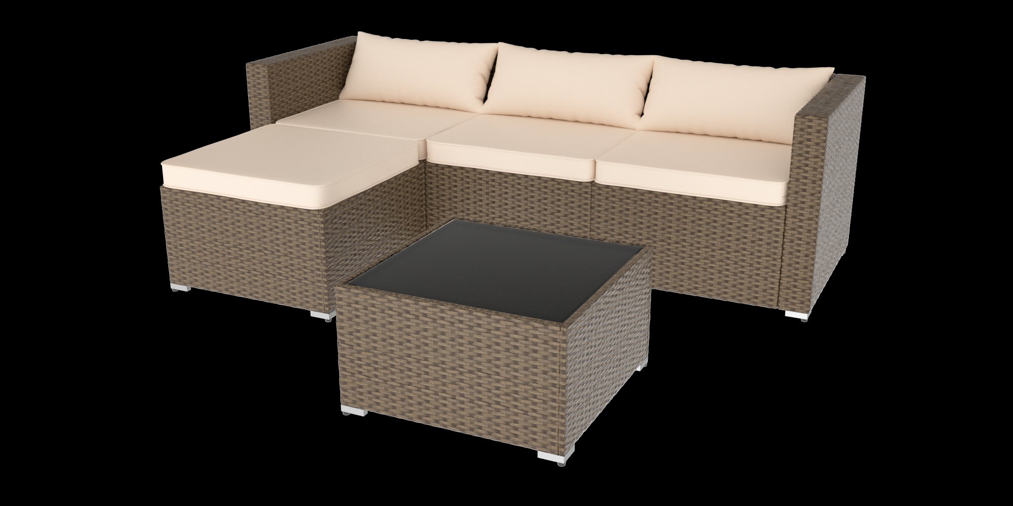 Stylish Rattan & Urethane Outdoor Sectional Sofa Set with Cushions and Coffee Table PA01002