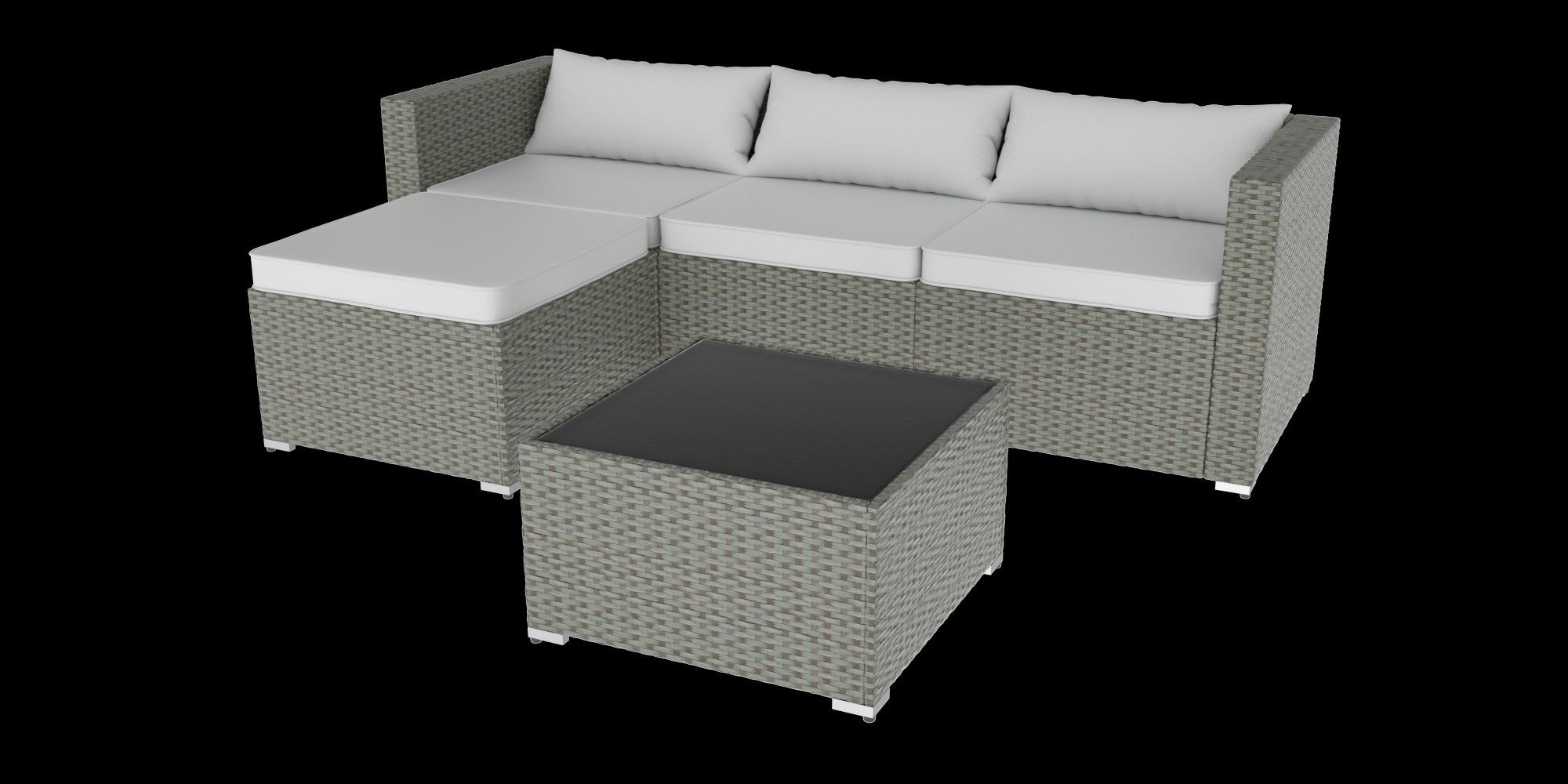 Stylish Rattan & Urethane Outdoor Sectional Sofa Set with Cushions and Coffee Table PA01002