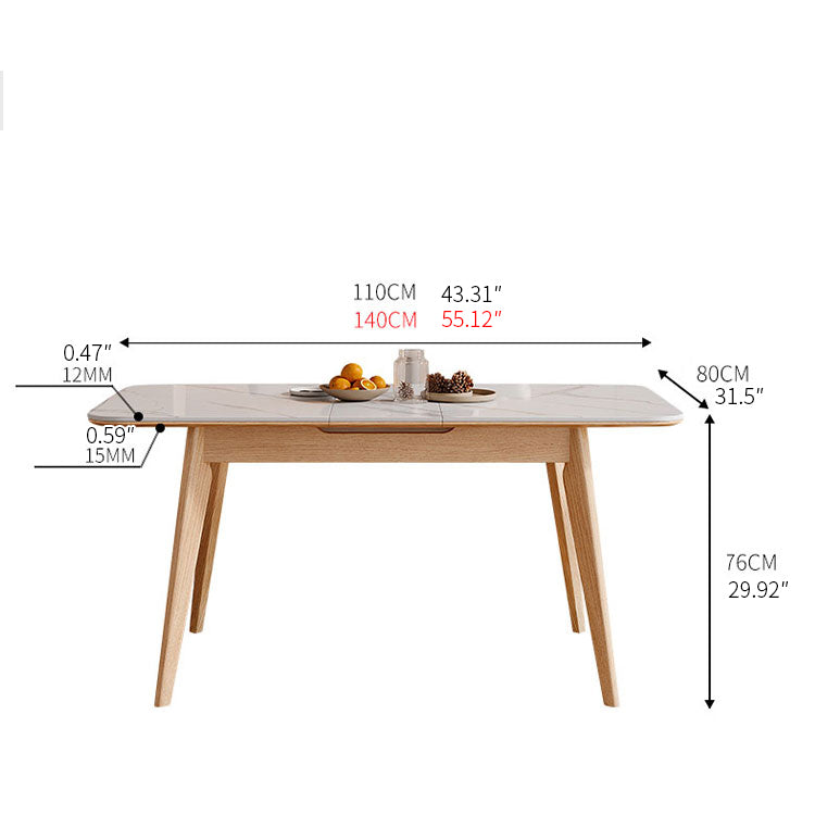 Extendable Rectangular Dining Table with Sintered Stone Top for 6 Seaters 4 Legs fnl-266