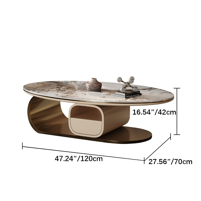 Modern Tea Table - Sintered Stone Top with Stainless Steel & Solid Wood Base fym-2580