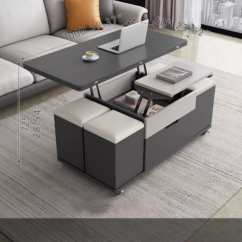 Modern Lift Top Coffee Table with Storage & 4 Ottomans - Functional Design with Wheels fajf-958