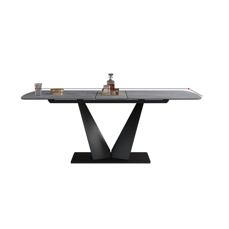 Luxurious Rectangular Dining Table with Extendable Marble Top & Metal Pedestal for 6 qc-172