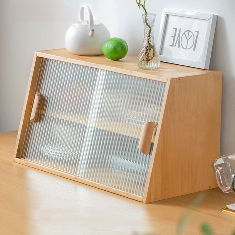 Elegant Dark Brown Bamboo Cabinet with Glass Doors - Perfect Natural Wood Storage Solution hsl-89