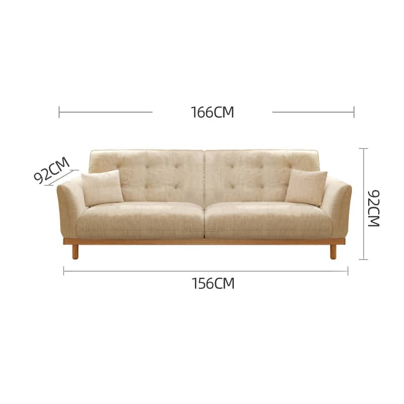 Elegant Beige Corduroy Sofa with Natural Oak and Pine Wood Frame - Plush Goose Down Cushions hmyf-1278