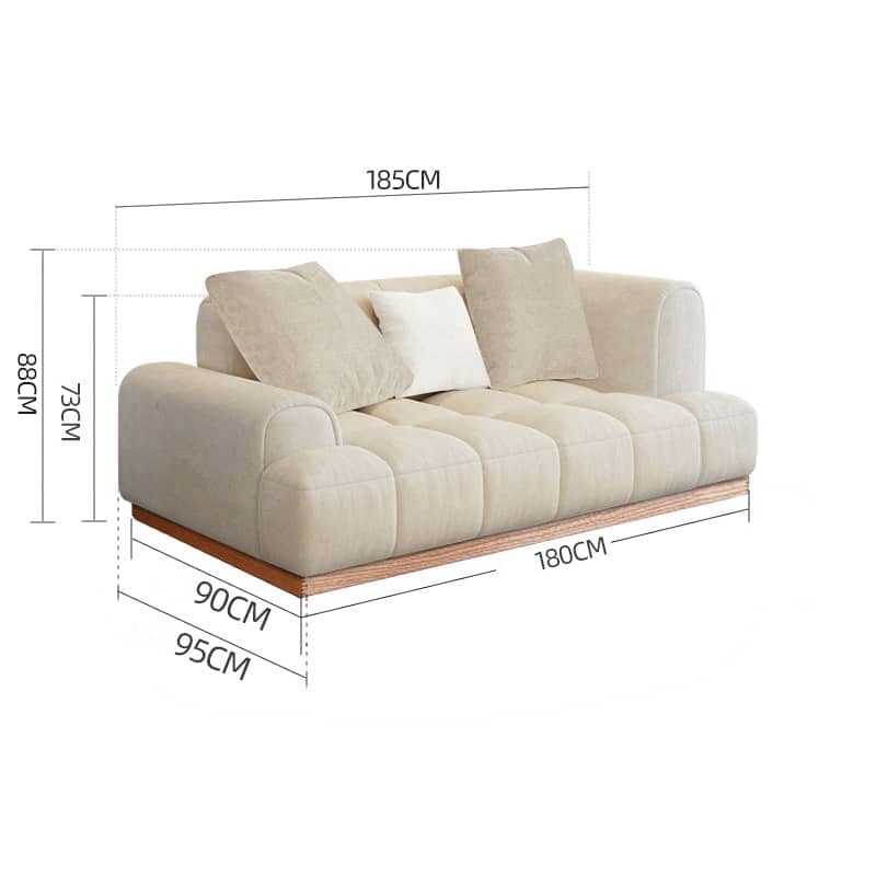 Elegant Beige Sofa with Natural Oak and Pine Wood Accents in Cotton and Faux Leather hmyf-1275