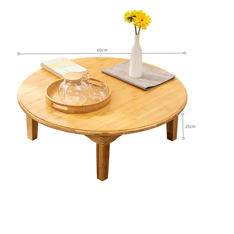 Round Bamboo Coffee Table with Foldable Legs in Natural Wood Color - Minimalistic Design for LIvingroom hsl-128