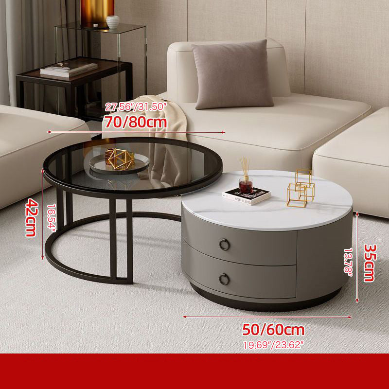 2-Pieces Sintered Stone Round Coffee Table with Metal Legs - Modern design with Storage frg-502