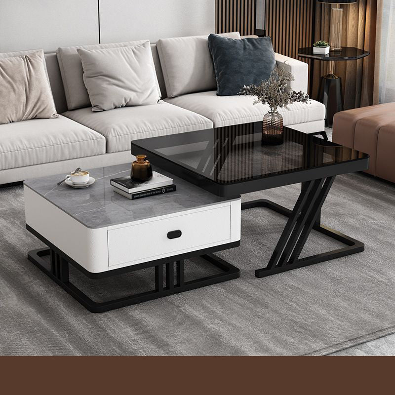 2-Pieces Square Coffee Table with Storage and Metal Legs - Modern for LIvingroom frg-504