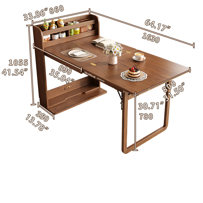 Modern Extendable Dining Table with Storage & 2 Natural Folding Dining Chairs Solid Wood  fjnl-1590