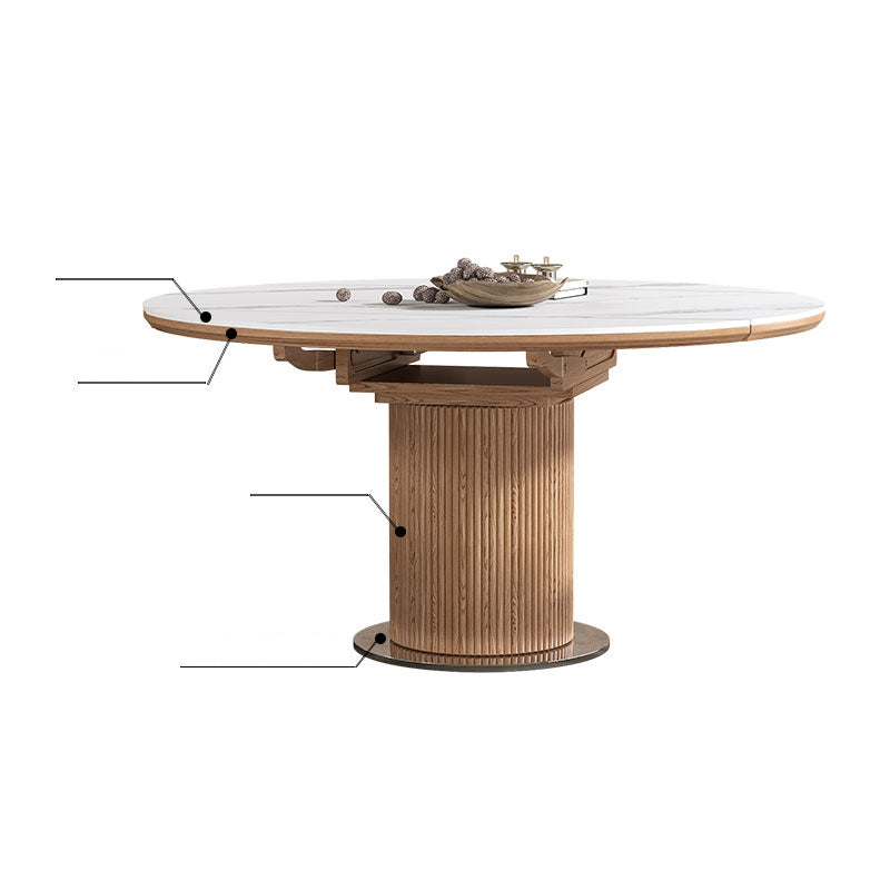 Extendable Round Dining Table - Durable Sintered Stone Top & Pedestal for 6-8 People fnl-271