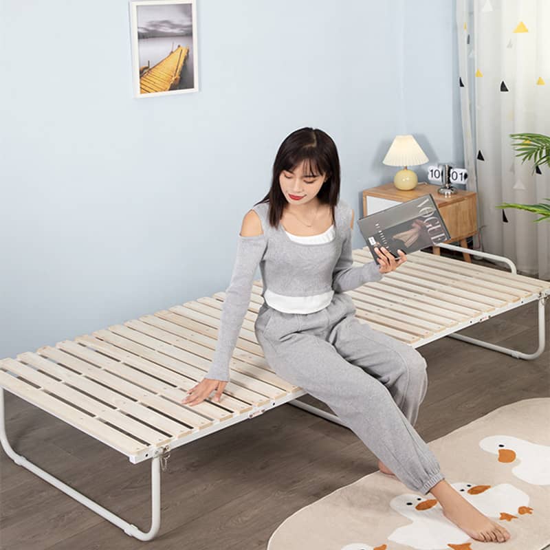 Stylish White Paulownia Wood Bed Frame with Steel Accents - Elegant Natural Finish fcsnm-901