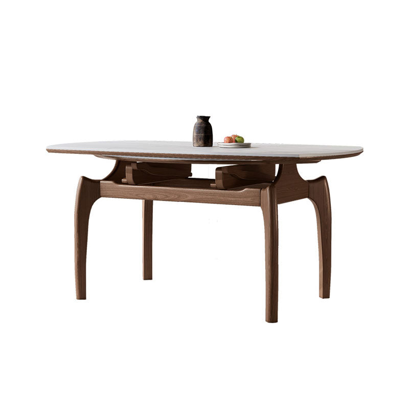 Extendable Round Dining Table with Sintered Stone Top and Wooden Base - Modern for Diningroom fnl-276