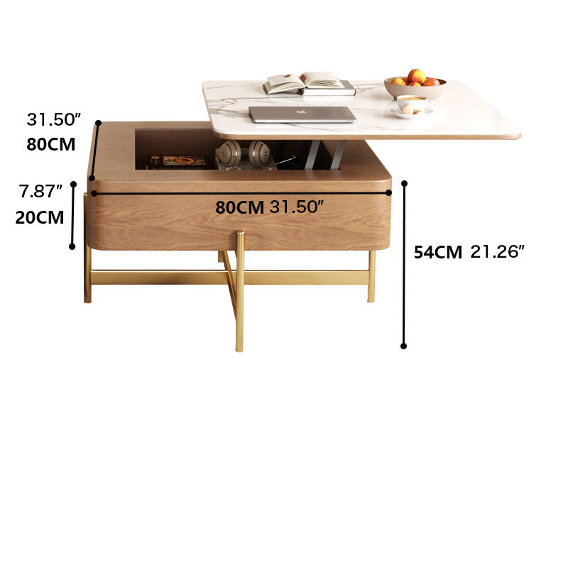 Modern Square Lift-Top Coffee Table Set with Storage & 4 Ottomans fjnl-1591