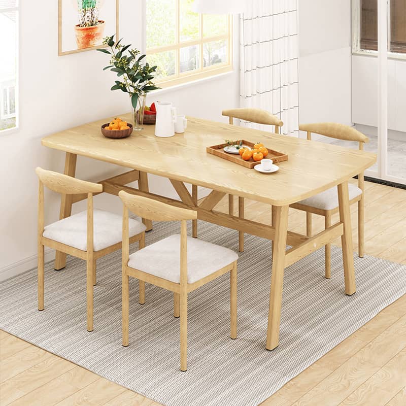 Minimalistic Rectangular Dining Table in Natural Wood Color for 6 People fxjc-921