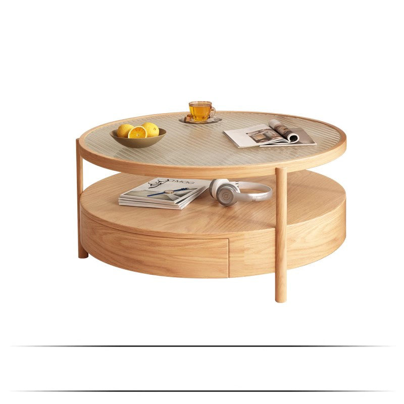 Ash Wood Coffee Table with Glass and Ceramic top- coffee table and side table set modern style fjnl-1581