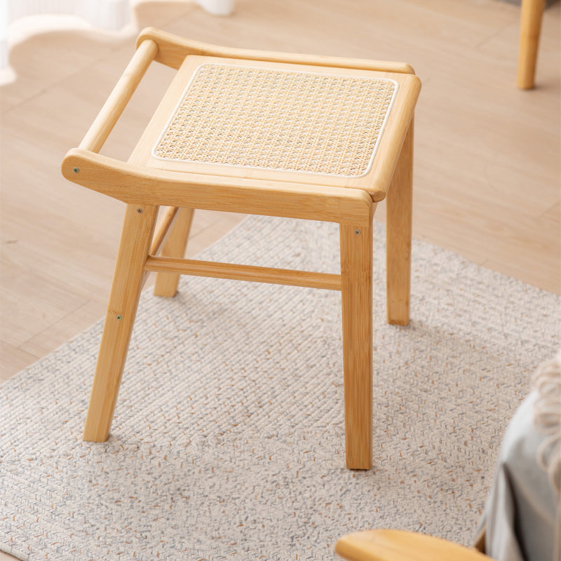 Bamboo Wood and Glass Stool - Natural Wood Finish hsl-74