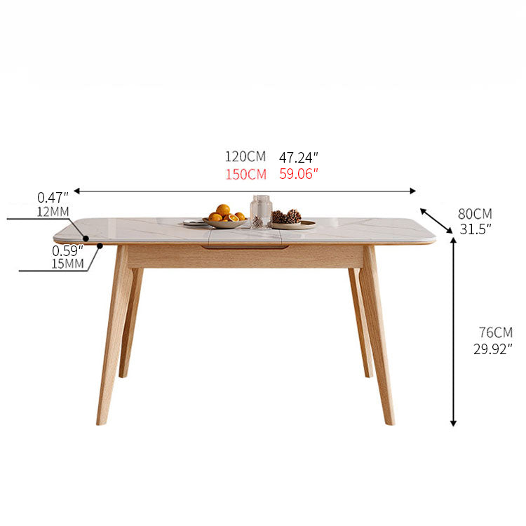 Extendable Rectangular Dining Table with Sintered Stone Top for 6 Seaters 4 Legs fnl-266