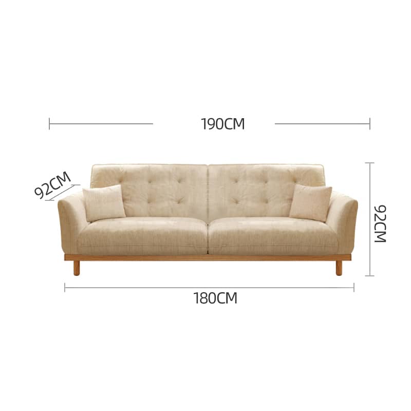 Elegant Beige Corduroy Sofa with Natural Oak and Pine Wood Frame - Plush Goose Down Cushions hmyf-1278