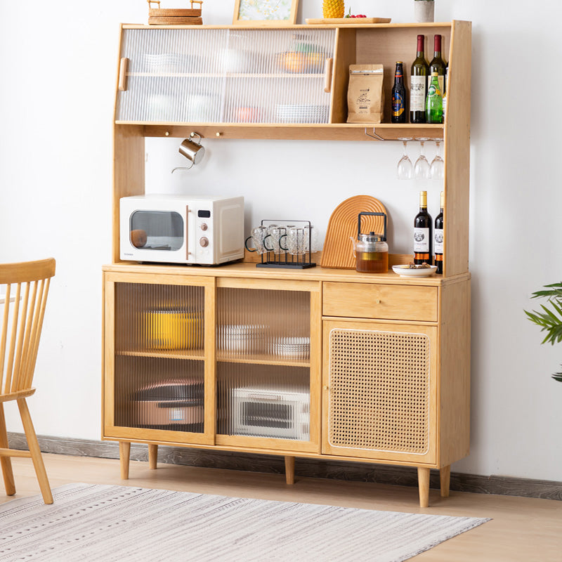 Elegant Natural Wood Cabinet with Dark Brown Bamboo Glass and Sleek ABS Resin Finish hsl-77