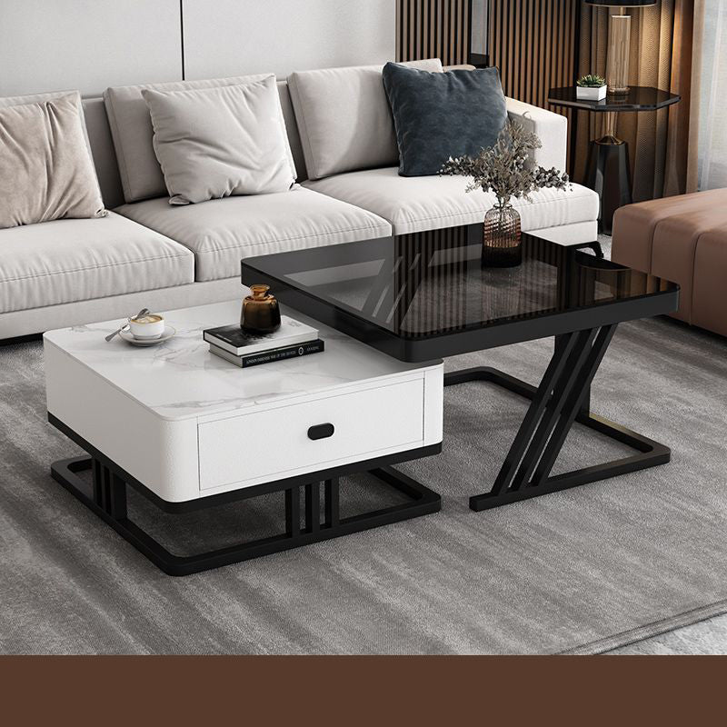 2-Pieces Square Coffee Table with Storage and Metal Legs - Modern for LIvingroom frg-504