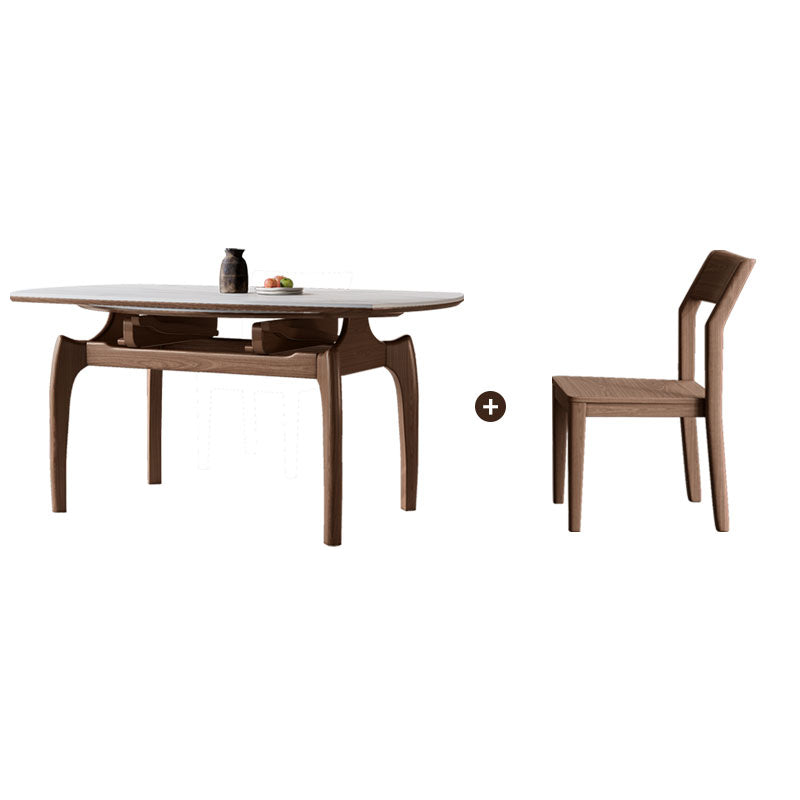 Extendable Round Dining Table with Sintered Stone Top and Wooden Base - Modern for Diningroom fnl-276