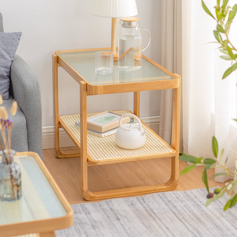 Elegant Rectangular Bamboo Coffee Table – Modern Two-Tier Natural Wood Color Finish hsl-86