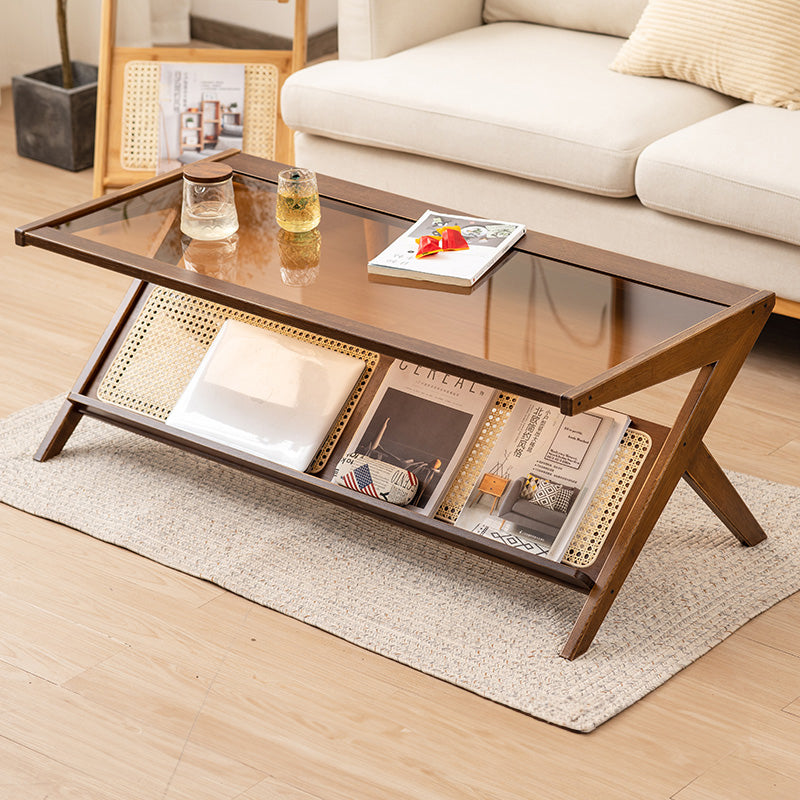 Stylish Bamboo Coffee Table in Rectangular with Glass Top - Durable ABS Resin Design hsl-79