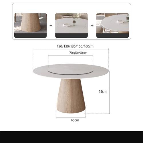 Elegant Natural Wood & Sintered Stone Table - Modern White & Gray Finish with Ash Wood Layers fsm-315