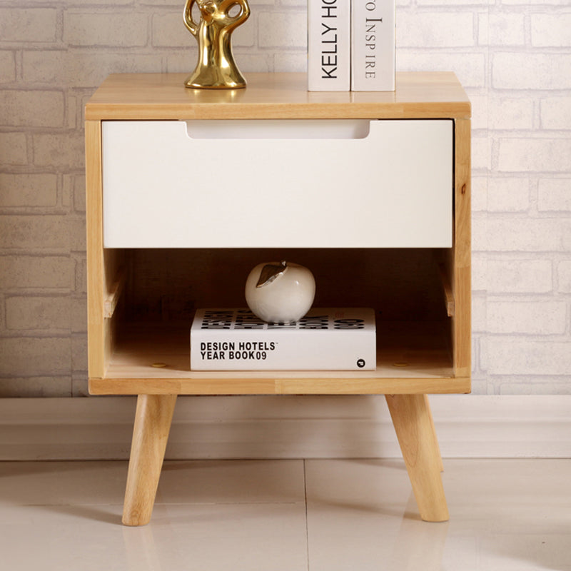 Stylish Natural Brown & White Nightstand - Rubber Wood & Pine Wood Construction hglna-1456