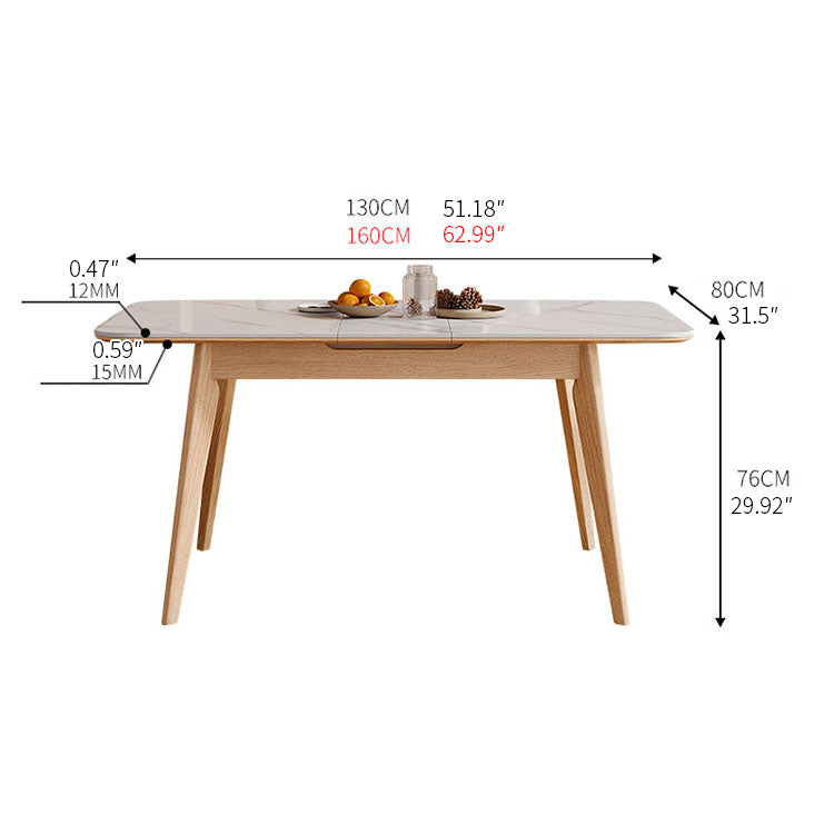 Extendable Rectangular Dining Table with Sintered Stone Top for 6 Seaters 4 Legs fnl-266