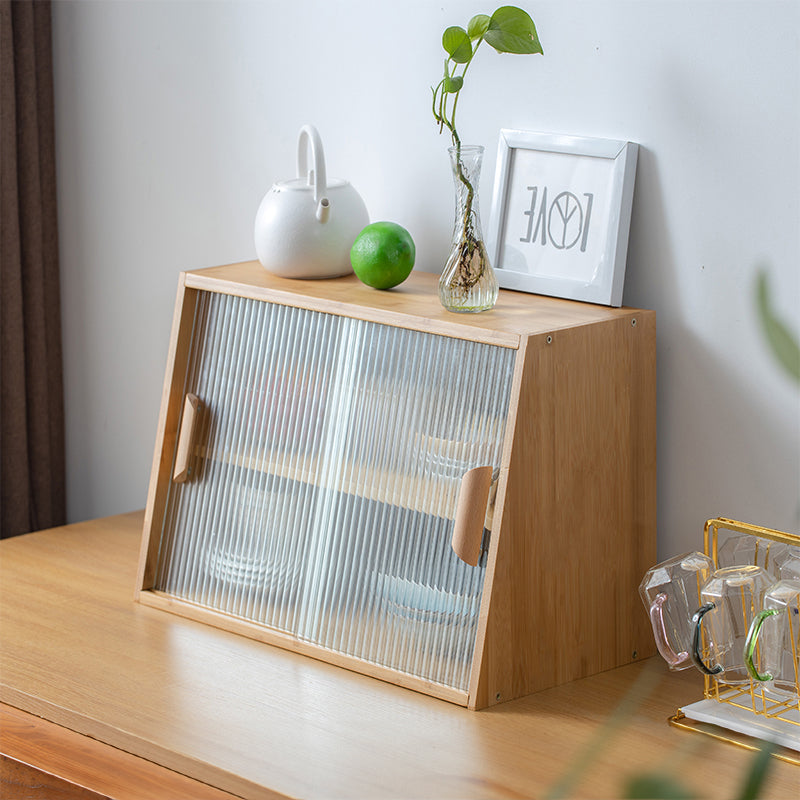 Elegant Dark Brown Bamboo Cabinet with Glass Doors - Perfect Natural Wood Storage Solution hsl-89