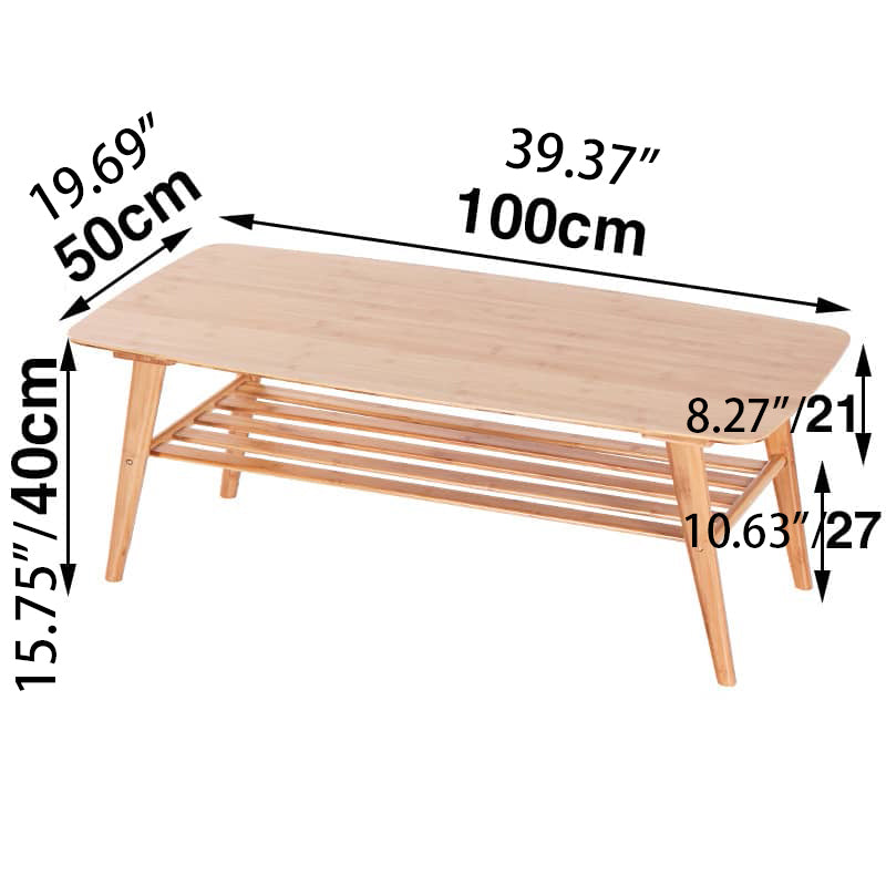 Modern Rectangular Bamboo Coffee Table Two-Tier for Storage in Natural Wood Color - Perfect for Your Living Room hsl-81