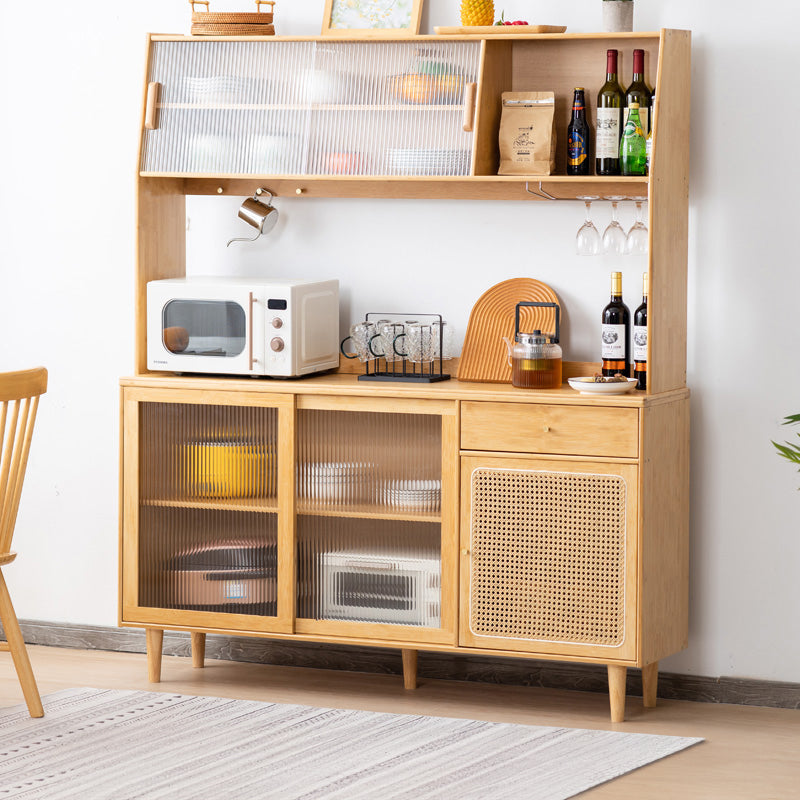 Elegant Natural Wood Cabinet with Dark Brown Bamboo Glass and Sleek ABS Resin Finish hsl-77