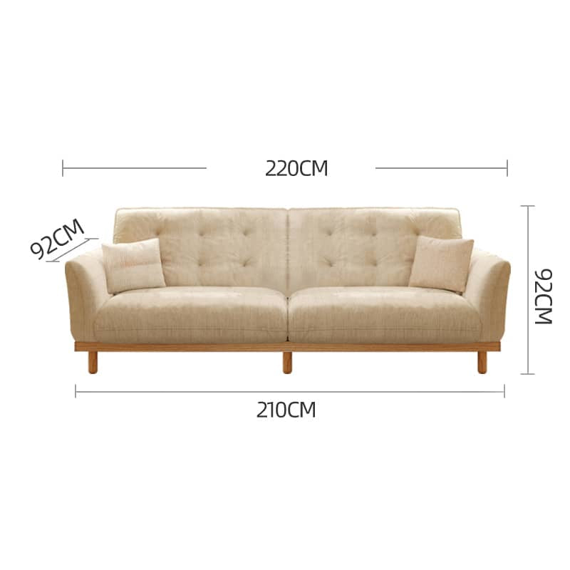 Elegant Beige Corduroy Sofa with Natural Oak and Pine Wood Frame - Plush Goose Down Cushions hmyf-1278