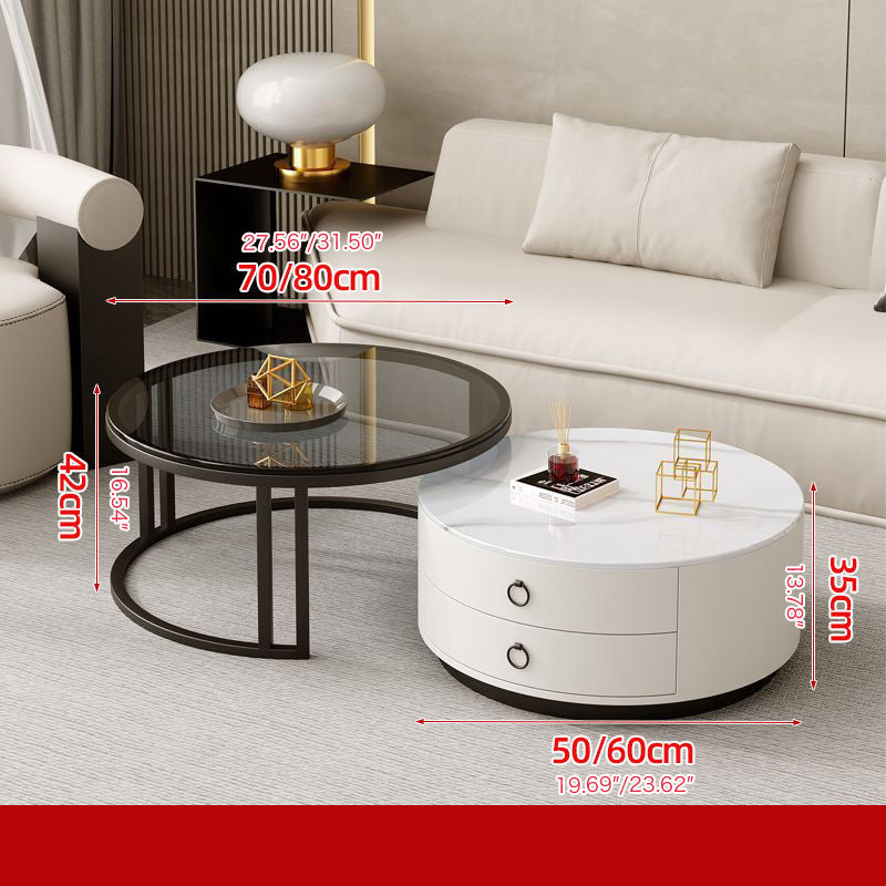 2-Pieces Sintered Stone Round Coffee Table with Metal Legs - Modern design with Storage frg-502