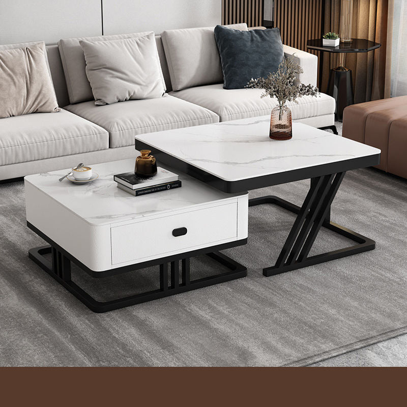 2-Pieces Square Coffee Table with Storage and Metal Legs - Modern for LIvingroom frg-504