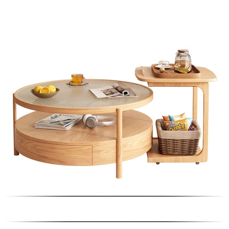 Ash Wood Coffee Table with Glass and Ceramic top- coffee table and side table set modern style fjnl-1581