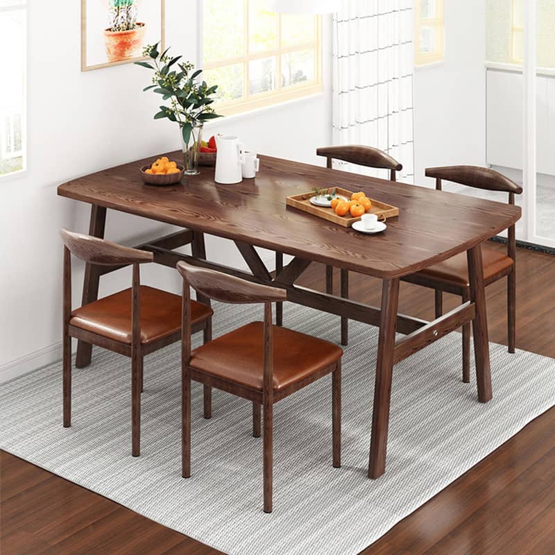 Minimalistic Rectangular Dining Table in Natural Wood Color for 6 People fxjc-921