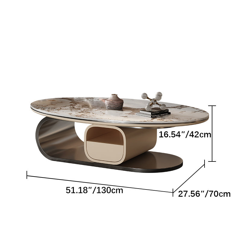 Modern Tea Table - Sintered Stone Top with Stainless Steel & Solid Wood Base fym-2580