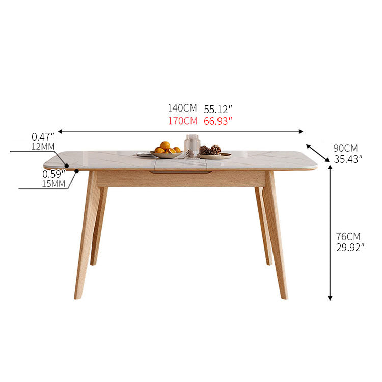 Extendable Rectangular Dining Table with Sintered Stone Top for 6 Seaters 4 Legs fnl-266