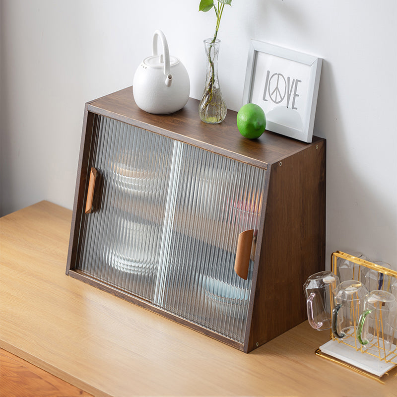 Elegant Dark Brown Bamboo Cabinet with Glass Doors - Perfect Natural Wood Storage Solution hsl-89