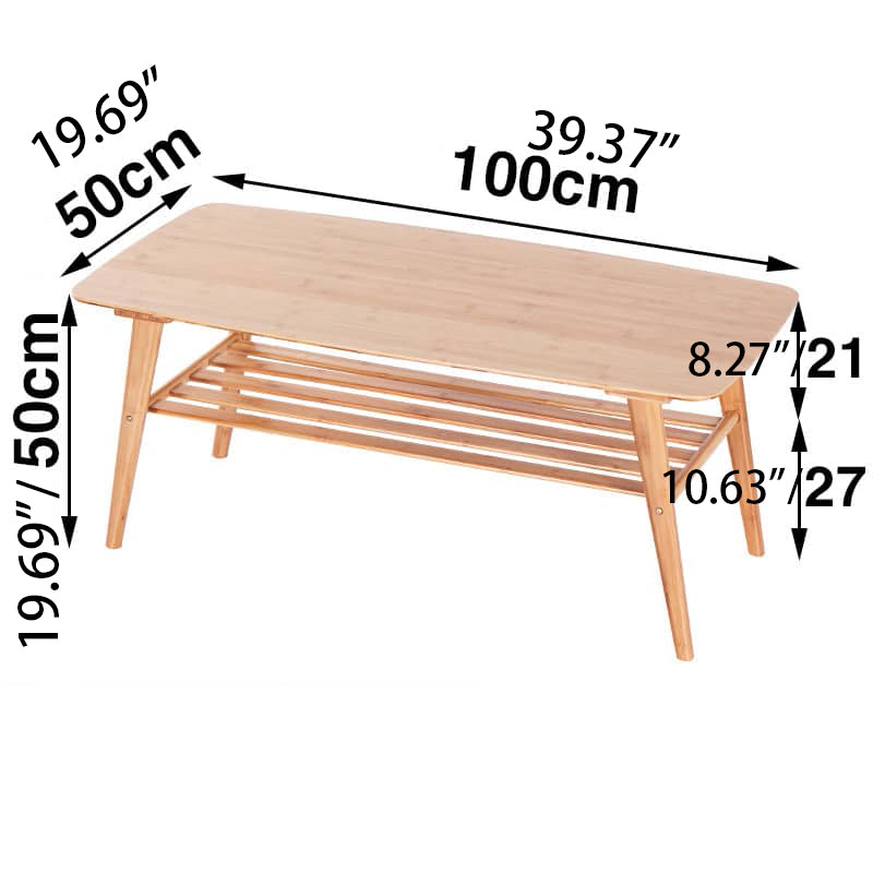 Modern Rectangular Bamboo Coffee Table Two-Tier for Storage in Natural Wood Color - Perfect for Your Living Room hsl-81