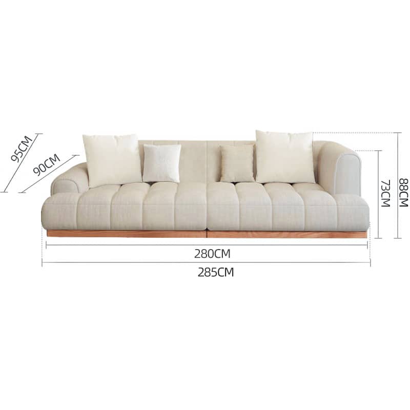 Elegant Beige Sofa with Natural Oak and Pine Wood Accents in Cotton and Faux Leather hmyf-1275