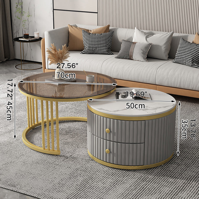 2-Pieces Round Coffee Table with Storage- Perfect for Modern Living Rooms frg-496