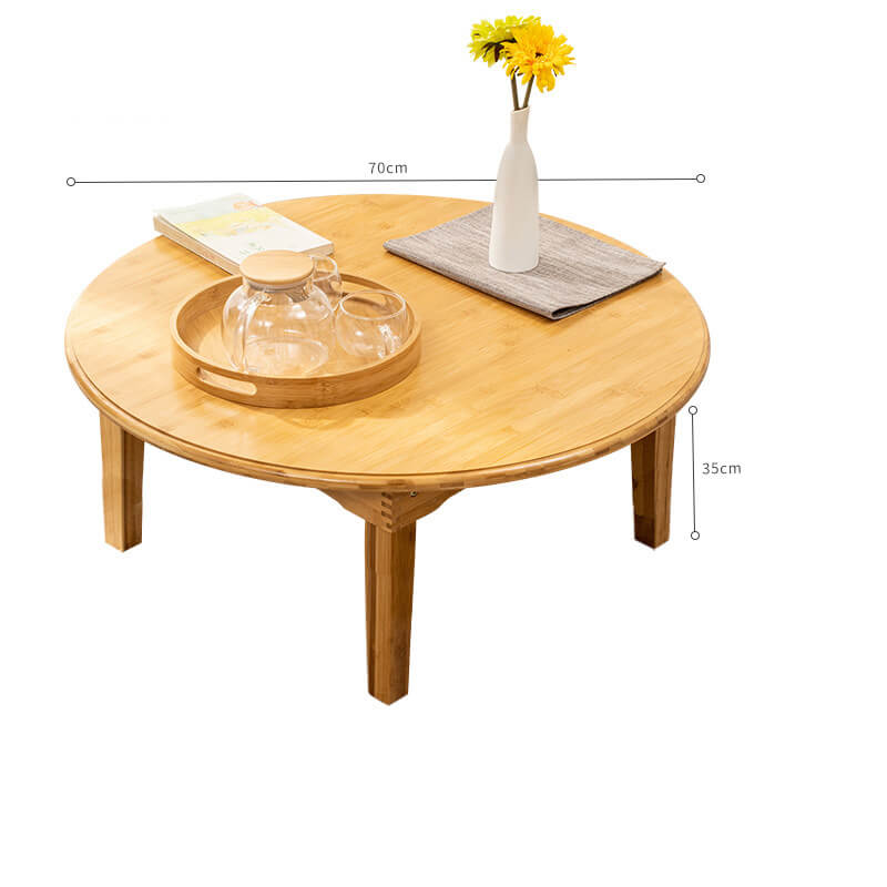 Round Bamboo Coffee Table with Foldable Legs in Natural Wood Color - Minimalistic Design for LIvingroom hsl-128