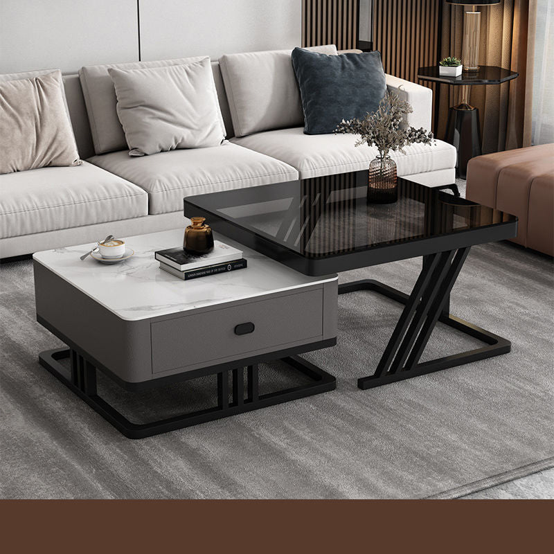 2-Pieces Square Coffee Table with Storage and Metal Legs - Modern for LIvingroom frg-504