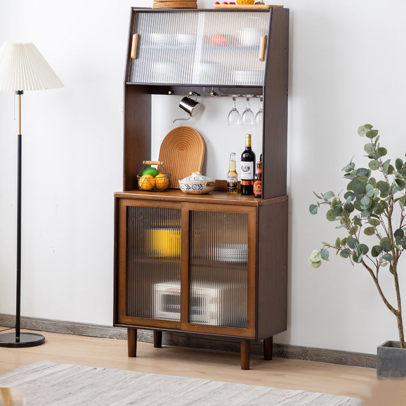 Elegant Natural Wood Cabinet with Dark Brown Bamboo Glass and Sleek ABS Resin Finish hsl-77